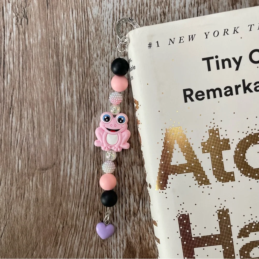 Bookmark Frog Pink Handcrafted Artisan Beaded Metal Journal Gift Read Book
